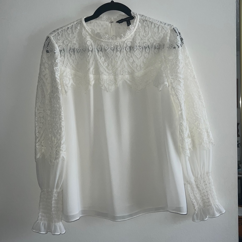WHBM White Lace Blouse, Sz 8